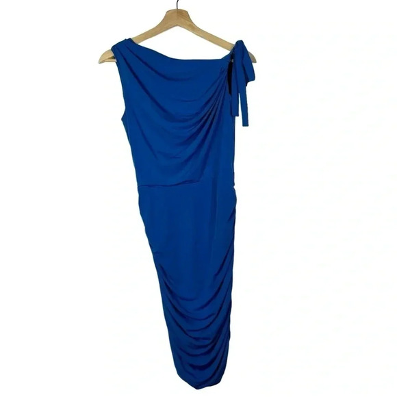 Jessica Simpson Royal Blue Drape Front Ruched Bodycon Mini Dress 4 - Picture 1 of 3